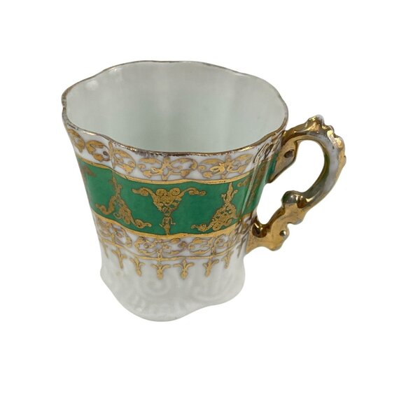 Antique Victoria Carlsbad Austria Porcelain demi tasse With Gold & Green Ornate - Picture 1 of 12